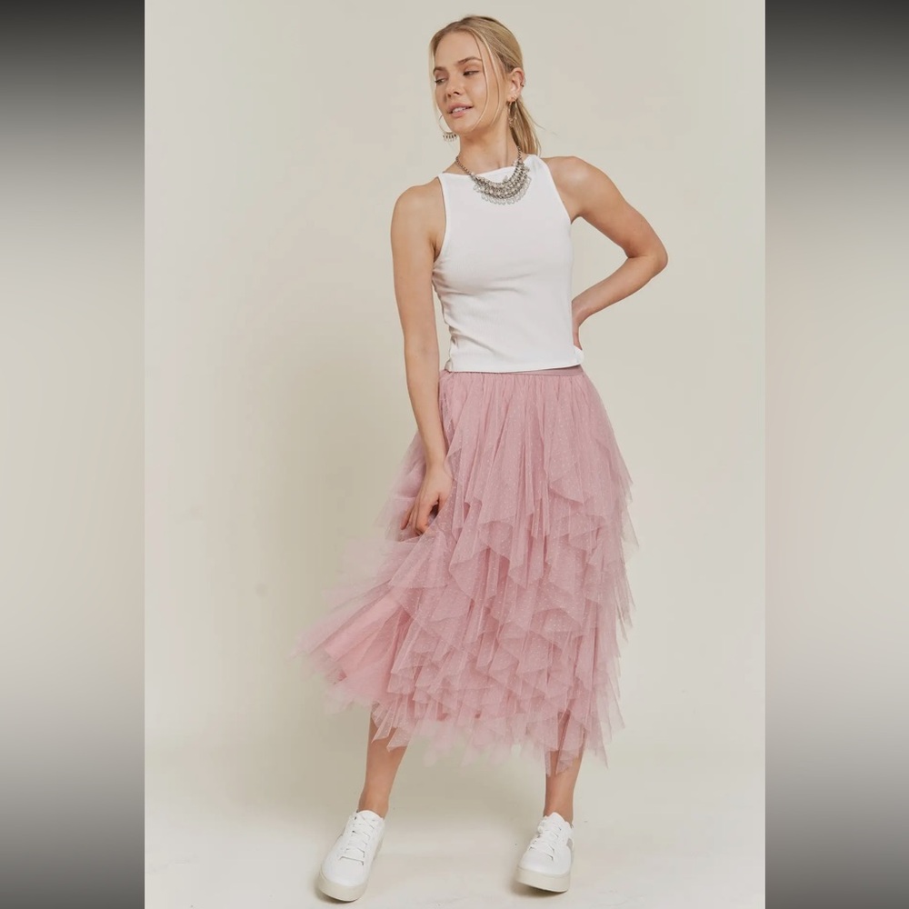 Blush Polka Dot Tulle Layered Skirt